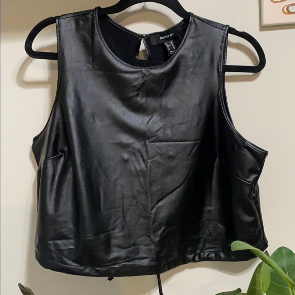 Forever 21 plus black faux leather crop top